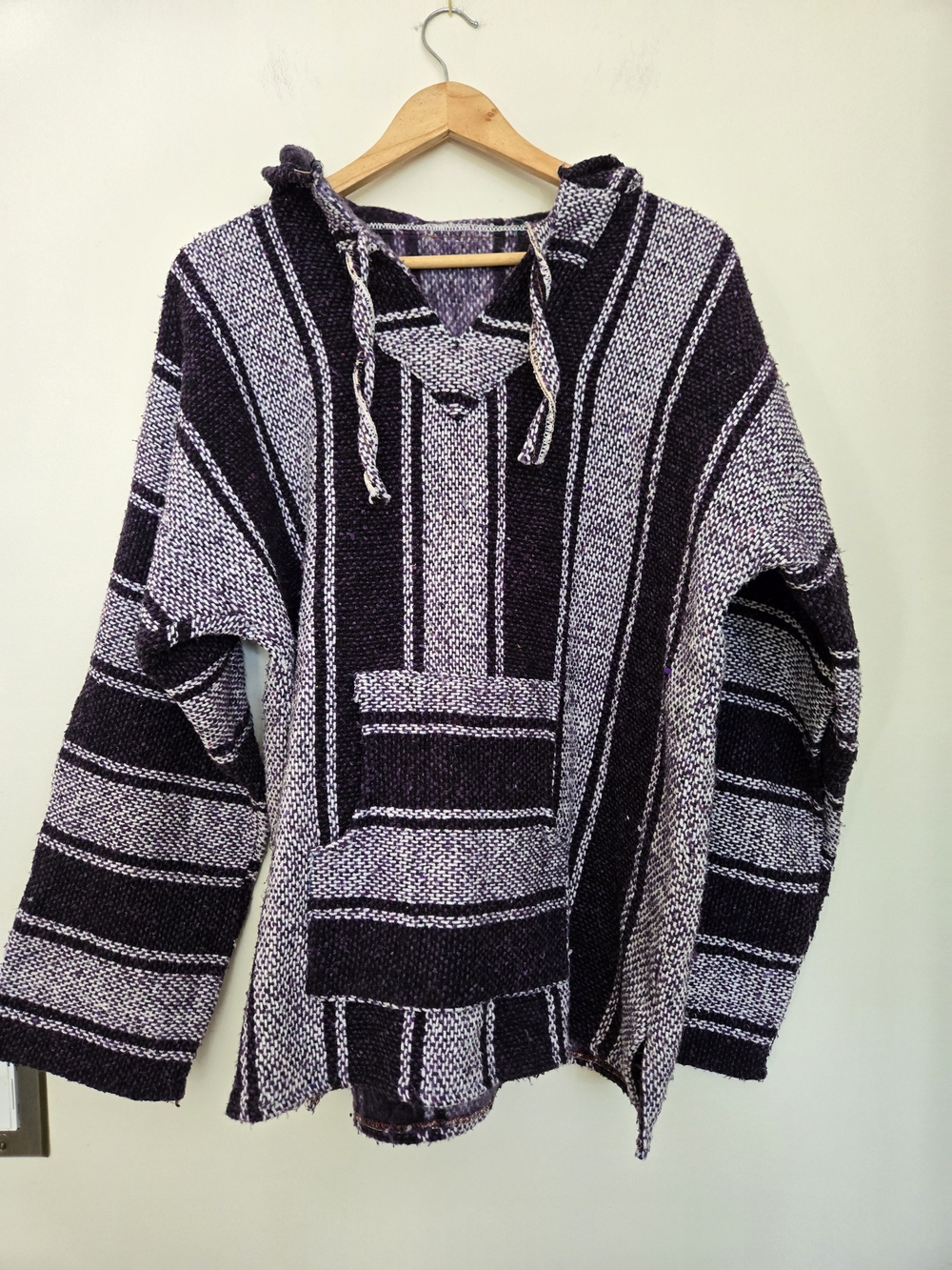Striped Hooded Baja Sweatshirt in Black & White
